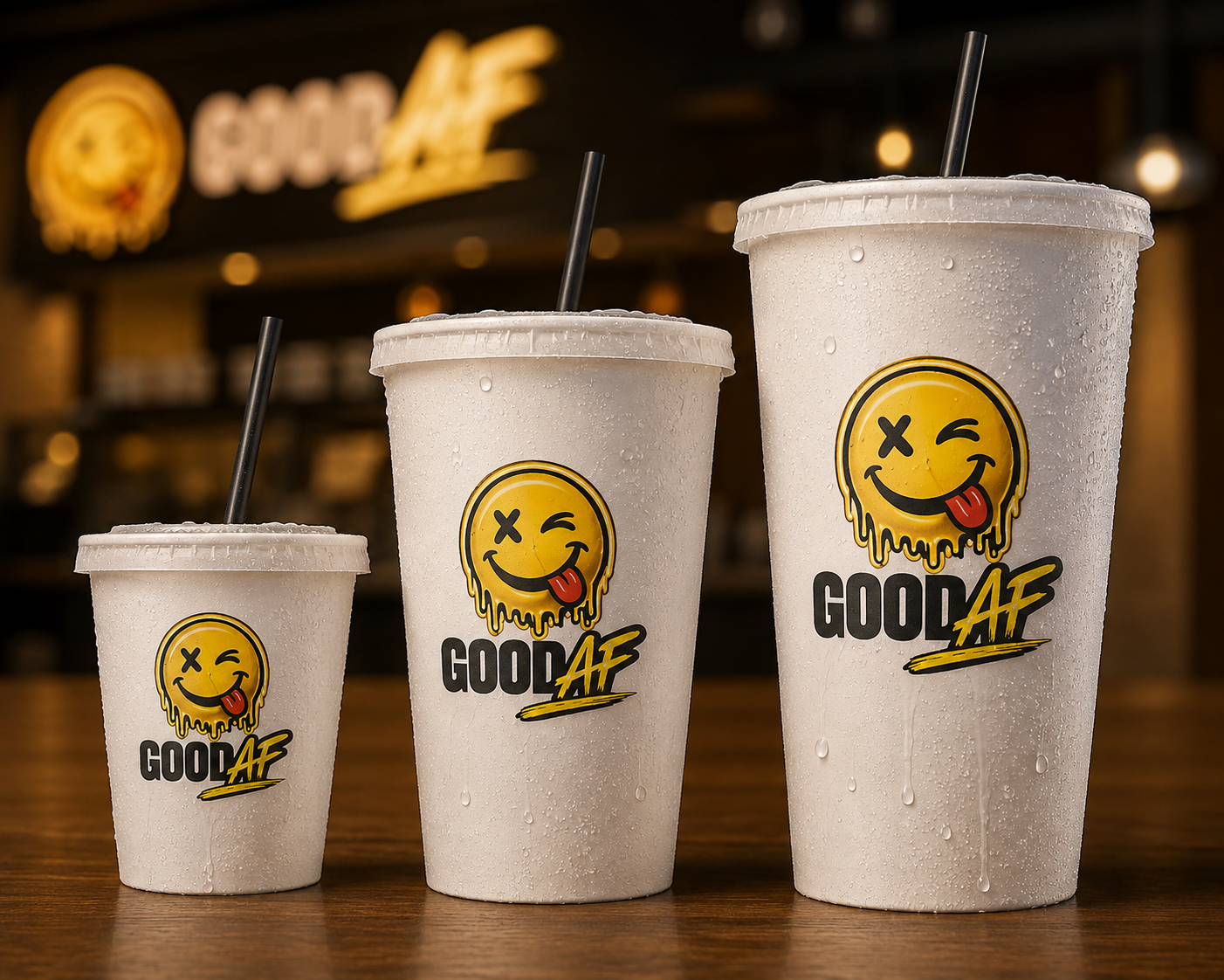 GOOD AF branded cups